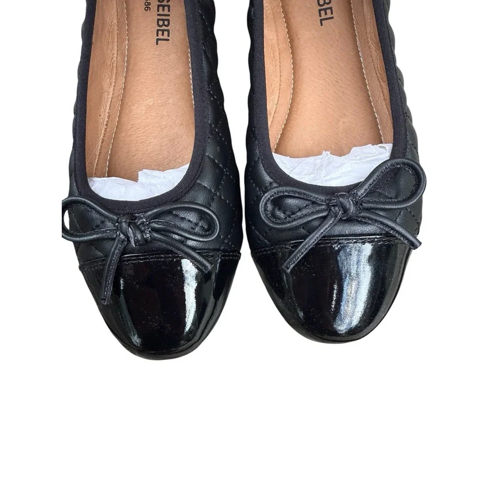 Josef Seibel Pippa Ballet Flats Quilted Leather Patent Cap Toe Black 6.5 NWB